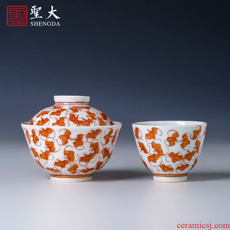 St large ceramic three tureen sample tea cup hand - made alum red color set of buford grain tureen jingdezhen tea by hand