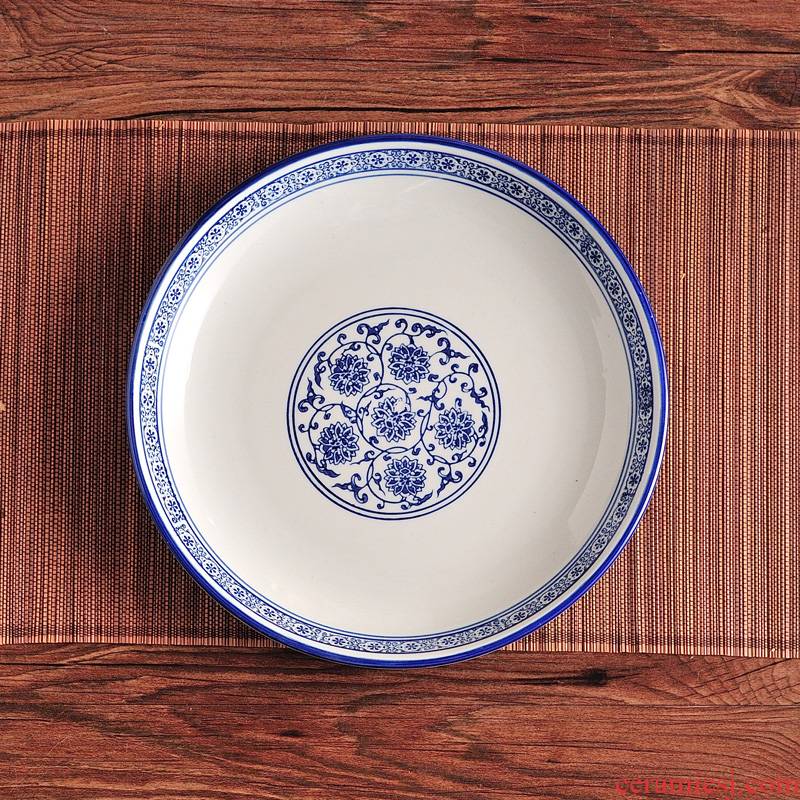 Blue and white porcelain dish dish dish of old Chinese style household ceramic plate soup plate FanPan deep dish the disc plate
