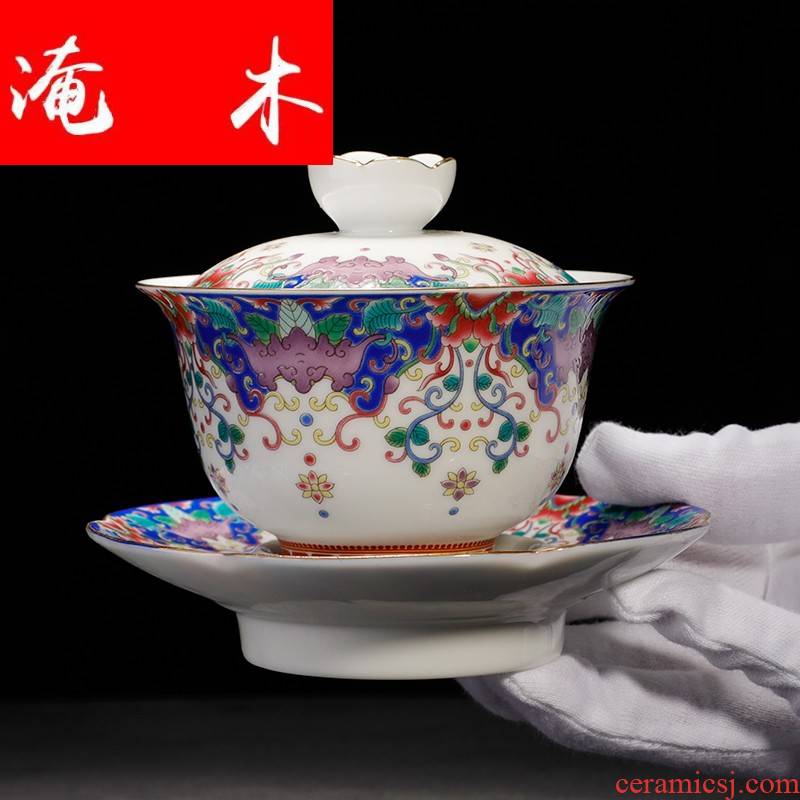 Submerged wood only three tureen ceramic cups jingdezhen blue and white five blessings flower tea bowl colored enamel kung fu