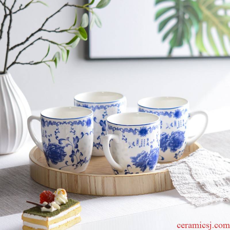 Household ceramic cups hospitality cup suit sitting room tea tea ultimately responds water blue and white porcelain ceramic cup with handle
