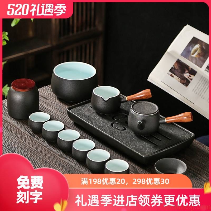 Japanese light key-2 luxury black pottery teapot tea side suit household contracted sitting room ceramics kung fu tea cups high - end gifts