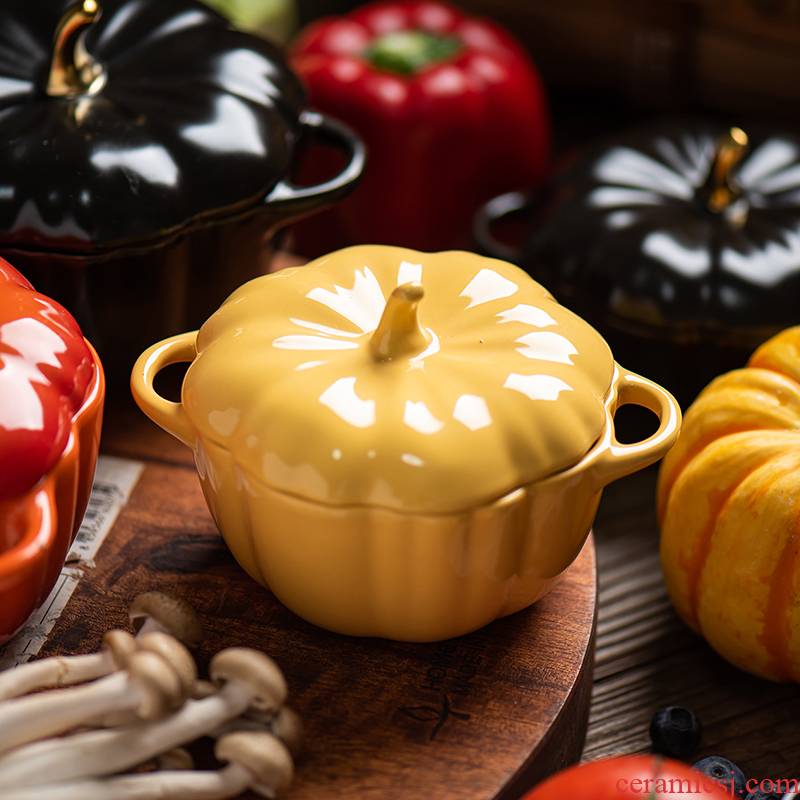 Ins Nordic creative hand - made pumpkin with cover bake bake rainbow such as bowl bowl tableware ceramics dessert soup bowl water stew