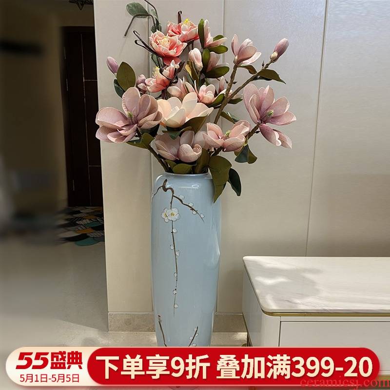 Jingdezhen ceramic floor big vase furnishing articles simulation flower arranging flowers sitting room hotel new Chinese modern light key-2 luxury decoration