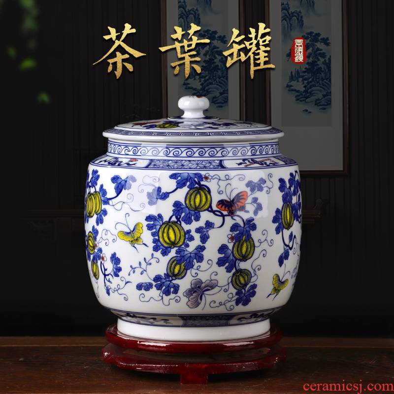 Jingdezhen ceramics antique blue and white porcelain tea storage jar snacks kitchen furnishing articles of Chinese style living room decoration