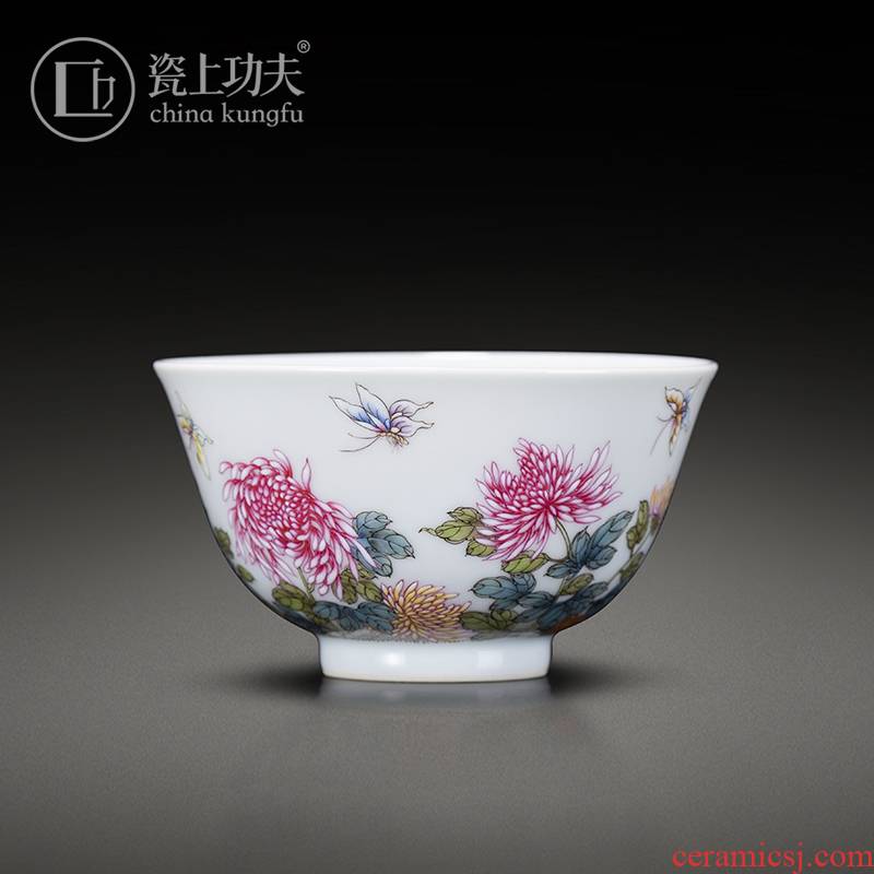 Manual hand - made colored enamel porcelain on kung fu Zou Juhua sample tea cup jingdezhen ceramic master kung fu tea cup