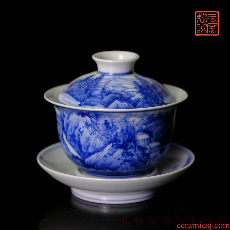 Long up offered home - cooked wen - bo xiong the teacher hand - made maintain in jingdezhen blue and white chunjiang white water rafting zealand-based scenic tureen tea set