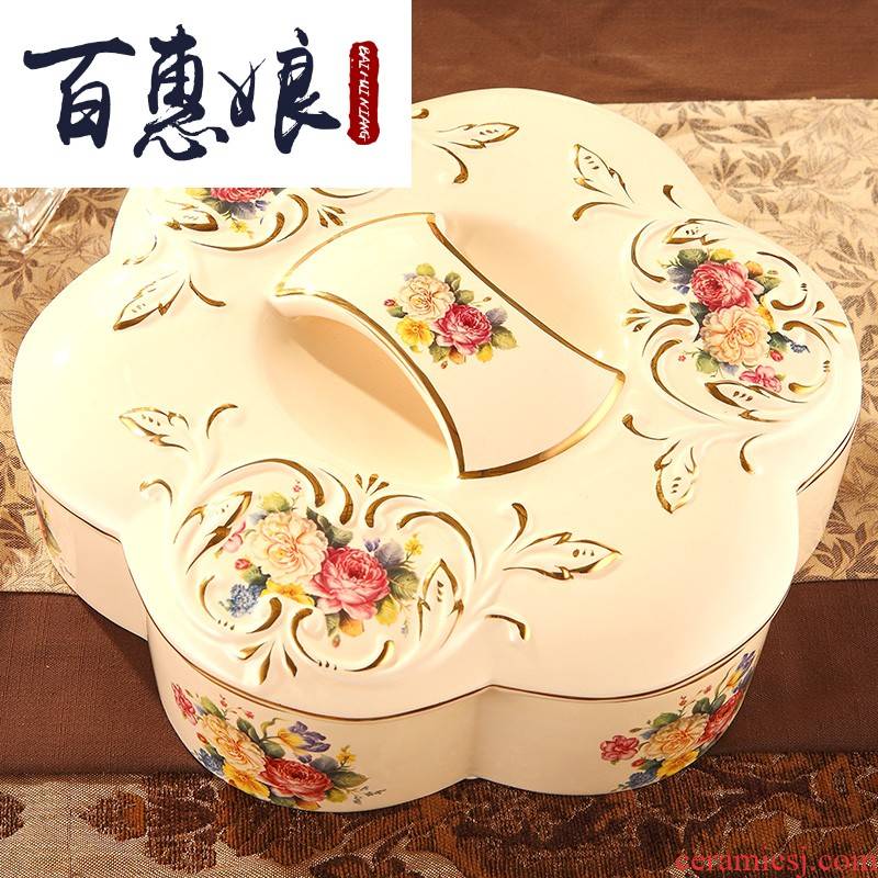 (niang European - style compote key-2 luxury home sitting room large ceramic dry fruit tray frame with cover candy box snack plate