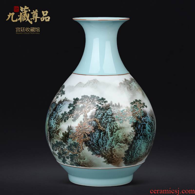 Jingdezhen ceramics shadow green pastel landscape vase Chinese style living room TV ark, flower arranging porch is decorated furnishing articles