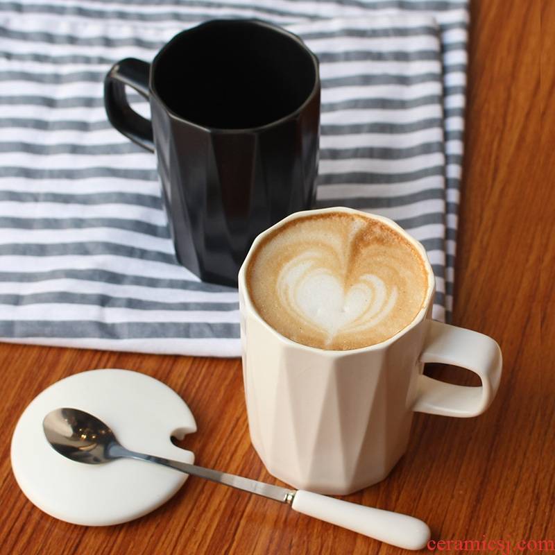 Qiao mu ins Nordic contracted ceramic mark cup, coffee cup with cover spoon couples home office men and to ultimately responds