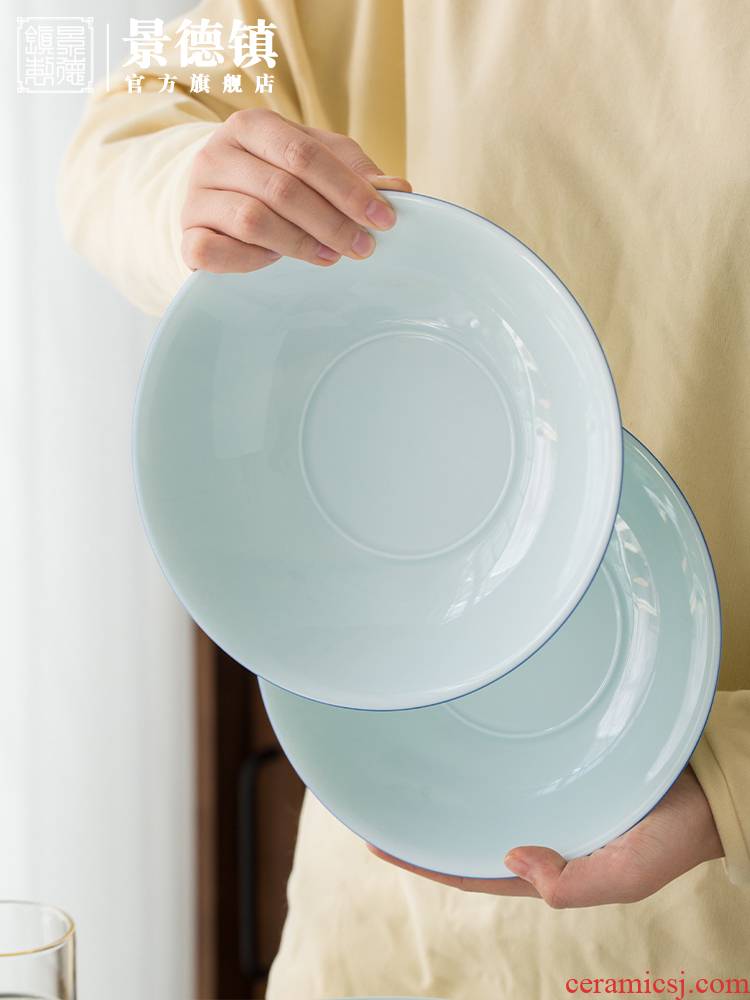 Jingdezhen flagship shops eat with ceramic checking shadow the qing 8 inch soup plate plate deep dish household circular plate