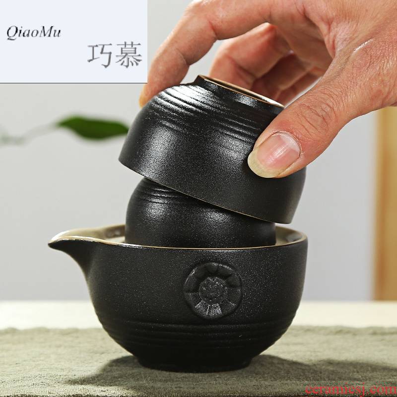 Qiao mu crack cup restoring ancient ways is a pot of two cups of black portable travel kung fu tea set suit Japanese tea by hand
