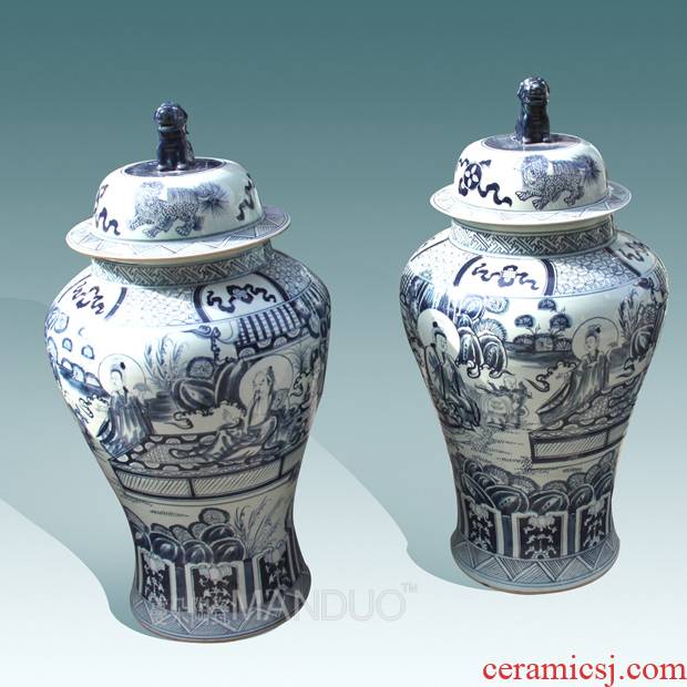 Jingdezhen ceramic floor big vase hand - made the general character of the big heavy cover pot jugs