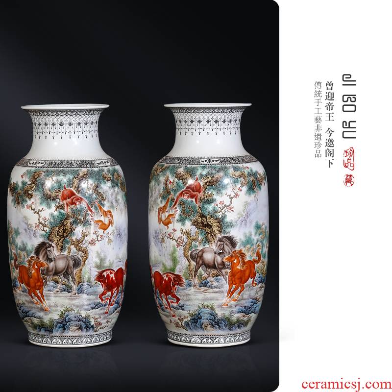 Jingdezhen ceramics of hand - made of powder enamel vase seal hou Chinese style living room decoration immediately curio collection furnishing articles