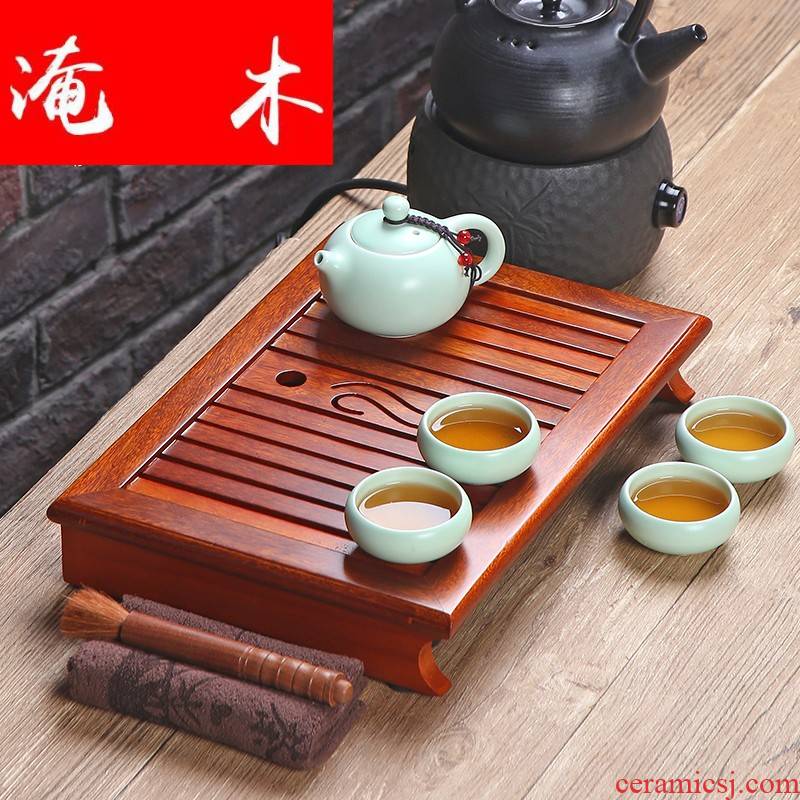 Submerged wood small ceramic kung fu tea set your up glass household of Chinese style of a complete set of ebony hua limu tea tray is red