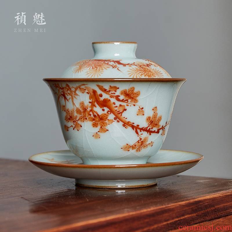 Shot incarnate your up hand - made the start to raise three tureen jingdezhen ceramic kung fu tea tea bowl cover cup