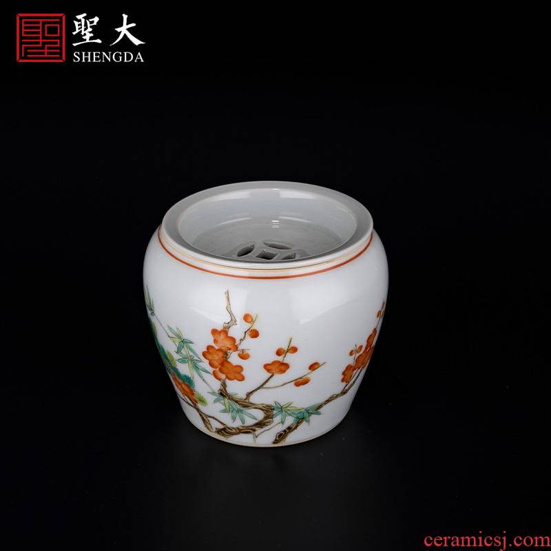 The big new pastel color painting of flowers and water bearing jingdezhen ceramics pure manual hand - made tea, kungfu tea accessories