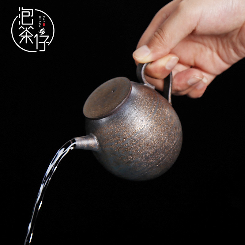 Antique gold coarse pottery checking ceramic teapot retro copper tea kung fu tea set a single small teapot