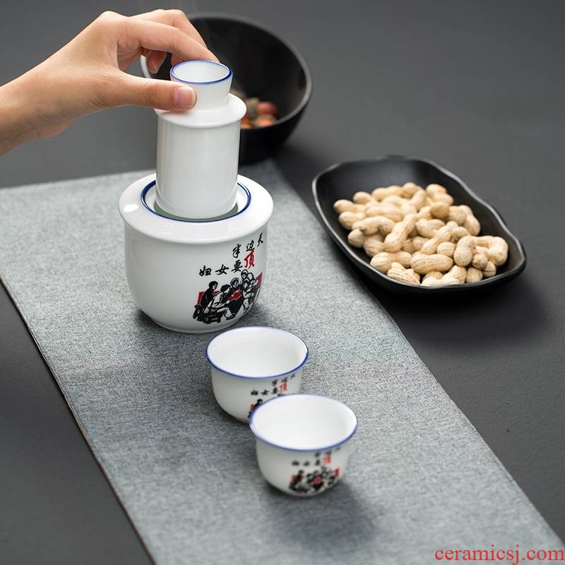 Qiao mu wen hip wine restoring ancient ways suit two half jins of ceramic perm hip home wine warm yellow rice wine wine
