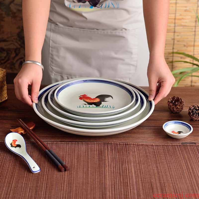 Ceramic rooster eat dish dish circular FanPan microwave plate deep dish dish dish soup plate western food fruit