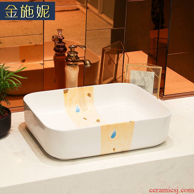 Gold cellnique Japanese stage basin rectangle lavabo household contracted wind stage basin ceramic lavatory basin of small balcony