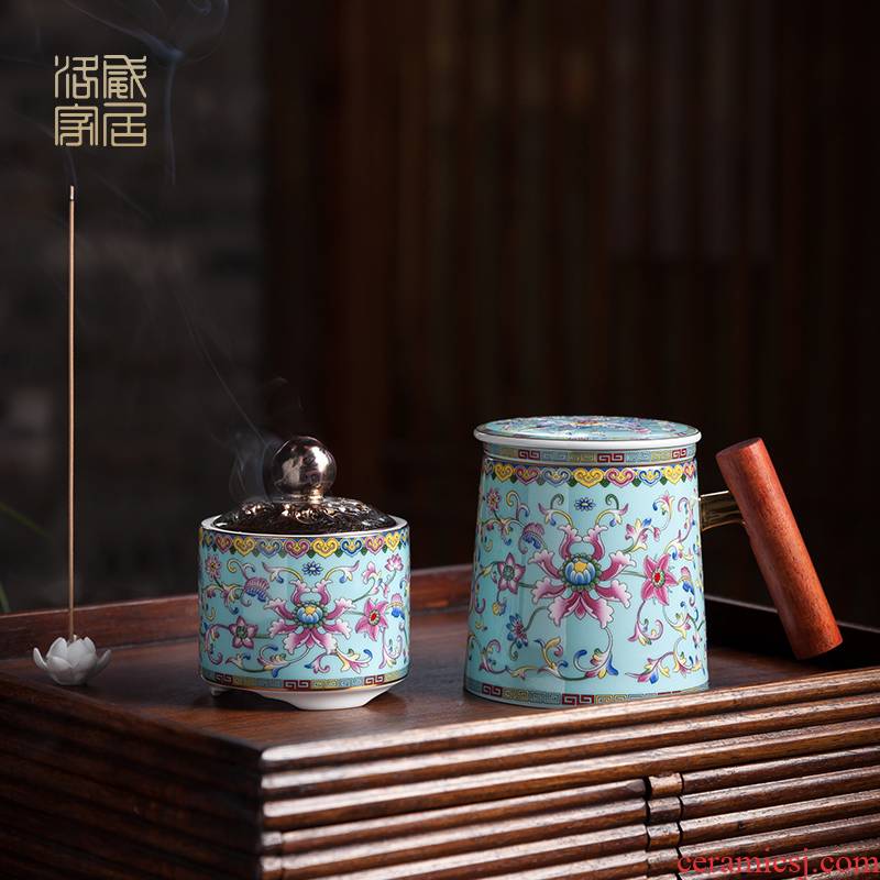 Colored enamel separation office cup tea tea cup office tea personal special ceramic tea set with cover glass