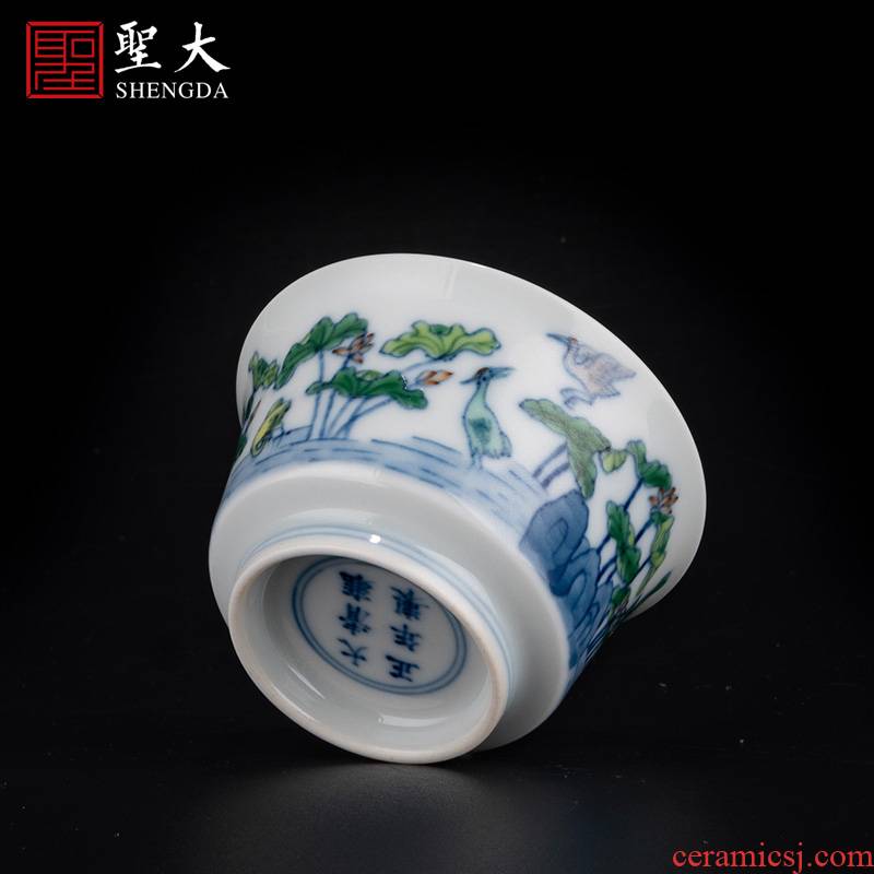 Holy big ceramic imitation yongzheng jingdezhen blue and white color bucket crane lotus pond grain wsop cup high - grade tea kungfu tea cups
