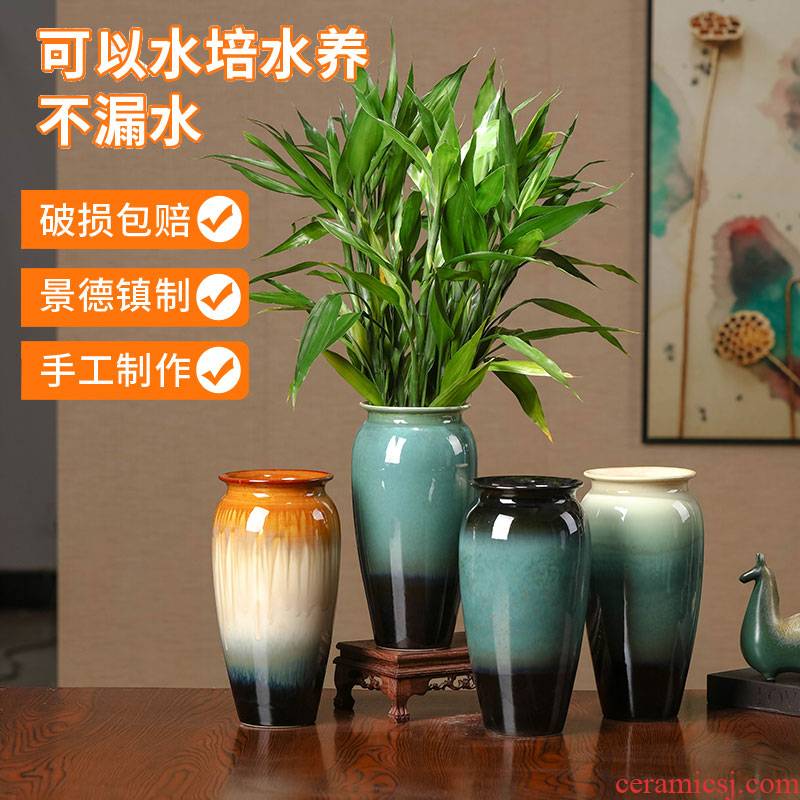 Jingdezhen ceramic vase modern new Chinese TV ark, wide saliva keeps growing flowers, dried flowers, flower arranging flowers, furnishing articles