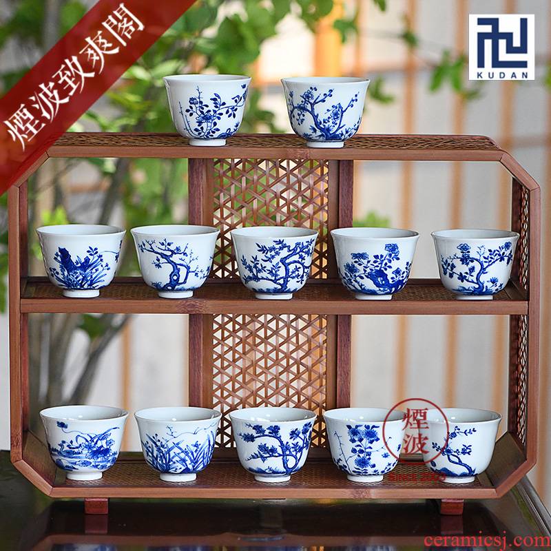 Jingdezhen nine calcinations syncretism. God nine suits for hand - made of blue and white porcelain tea cups