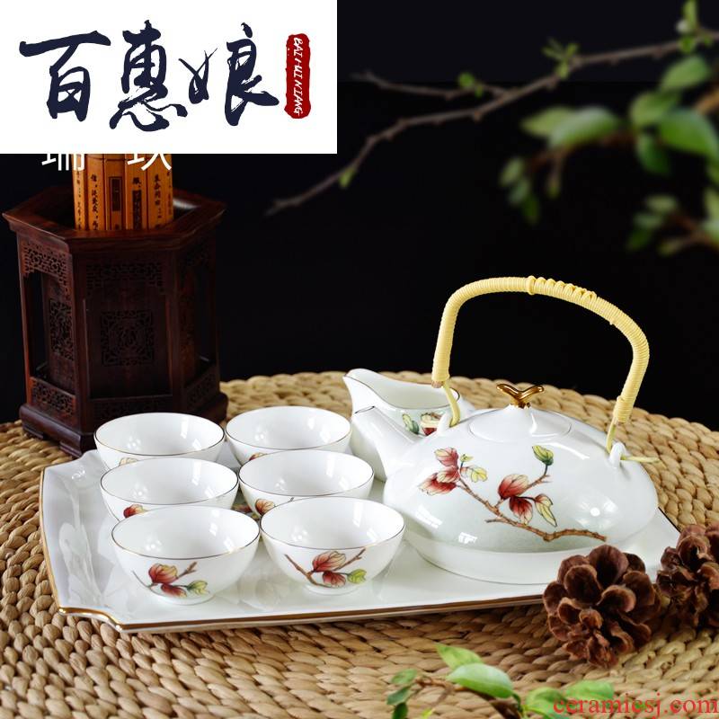 (niang hand - made ipads China tea set kit ipads porcelain ceramic checking made teapot teacup tea tray was set with reservation