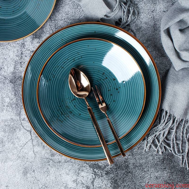 Nordic contracted wind ceramic plate thread pitting household food dish ltd. steak plate creative green salad plate
