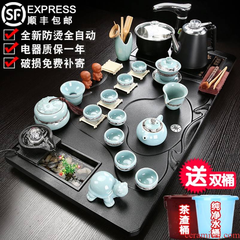 Violet arenaceous kung fu tea set suit household small tea tea tea sets tea tray was contracted one small automatic kettle