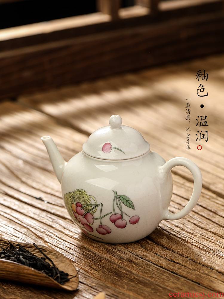 Plant ash glaze teapot single jingdezhen pure manual hand - made ceramic pot cherry kung fu tea pot of single pot trumpet