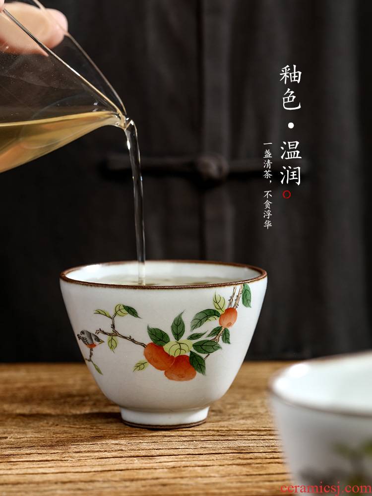 Jingdezhen pure manual ru up market metrix who cup single CPU hand - made persimmon sample tea cup only kung fu tea set, ceramic cups