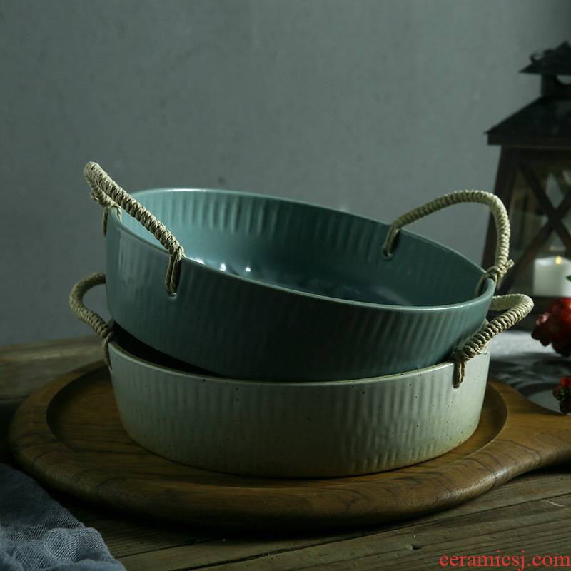 Ceramic ears hand hemp rope dish clay POTS fruit basin to creative move retro theme restaurant
