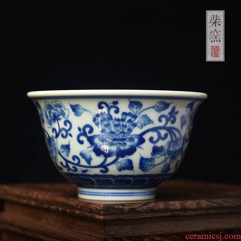 Hundred hong maintain hand cups of jingdezhen blue and white peony bound branch pressure hand - made the master of the blue and white porcelain cup single cup sample tea cup
