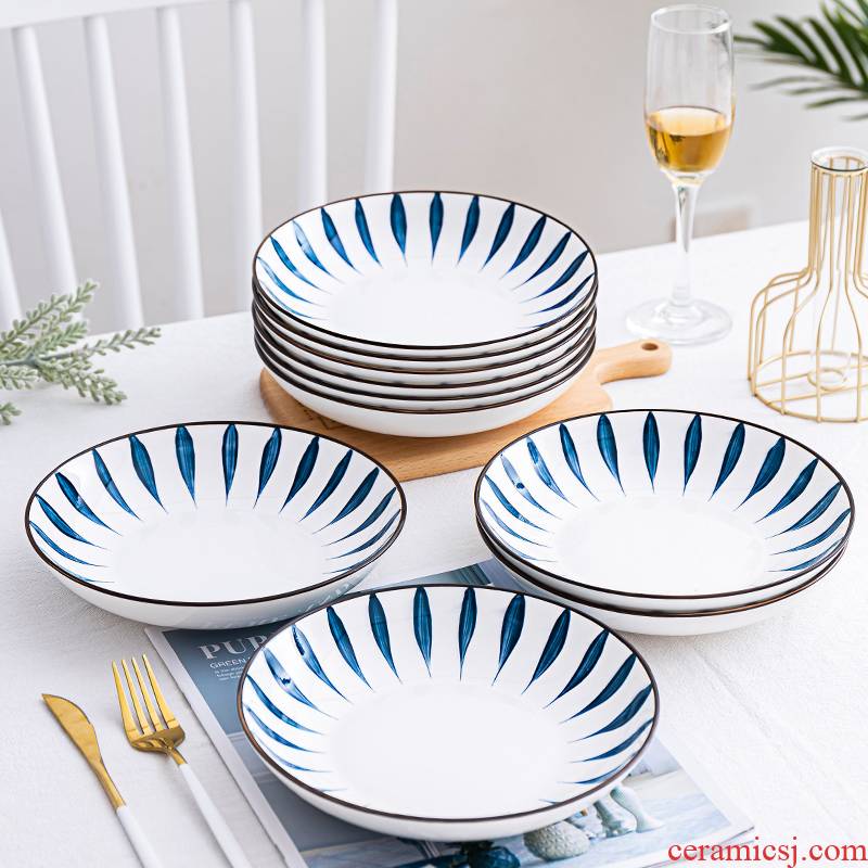 Plate suit household Japanese ceramic Plate (10 dishes dish fish dish soup basin creative combination Plate