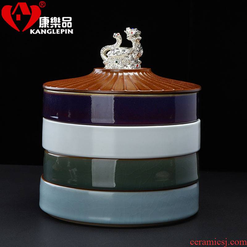Recreational goods with silver tea box ceramic tea pot multilayer tea cake large wake POTS home tea storage warehouse