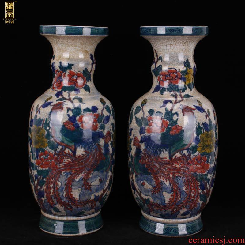 Jingdezhen imitation the qing qianlong year open piece of hand - made colors auspicious phoenix vase archaize play antique old favorites furnishing articles