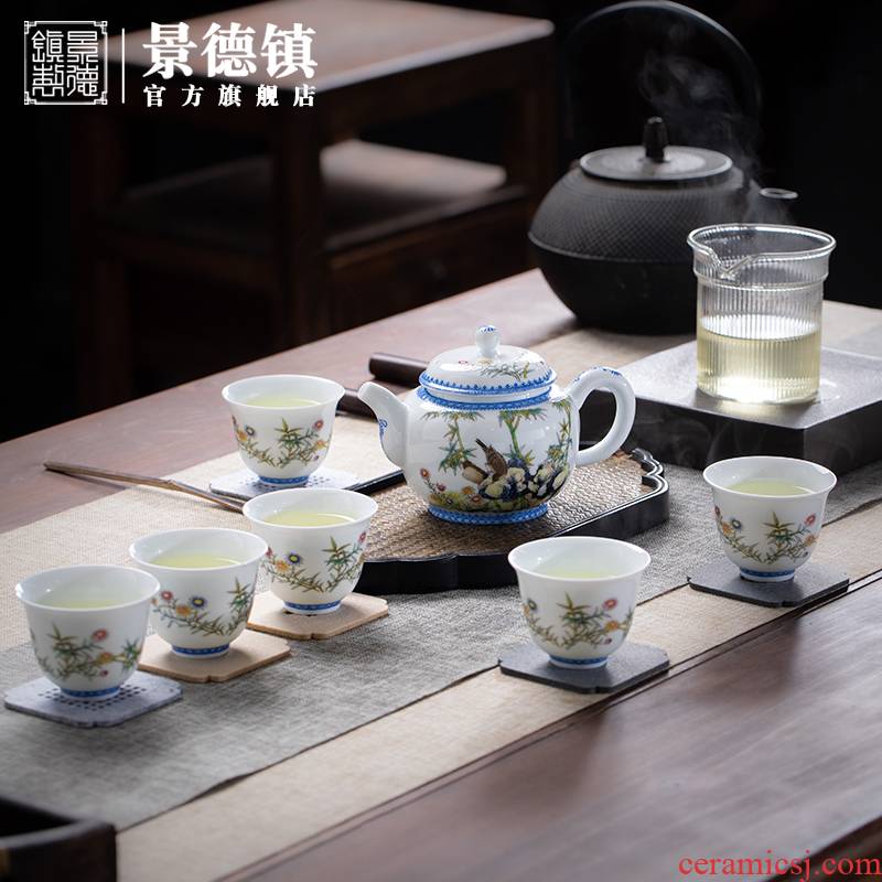 Jingdezhen ceramic kung fu tea set four official flagship store JRT spring tea tea set household combination