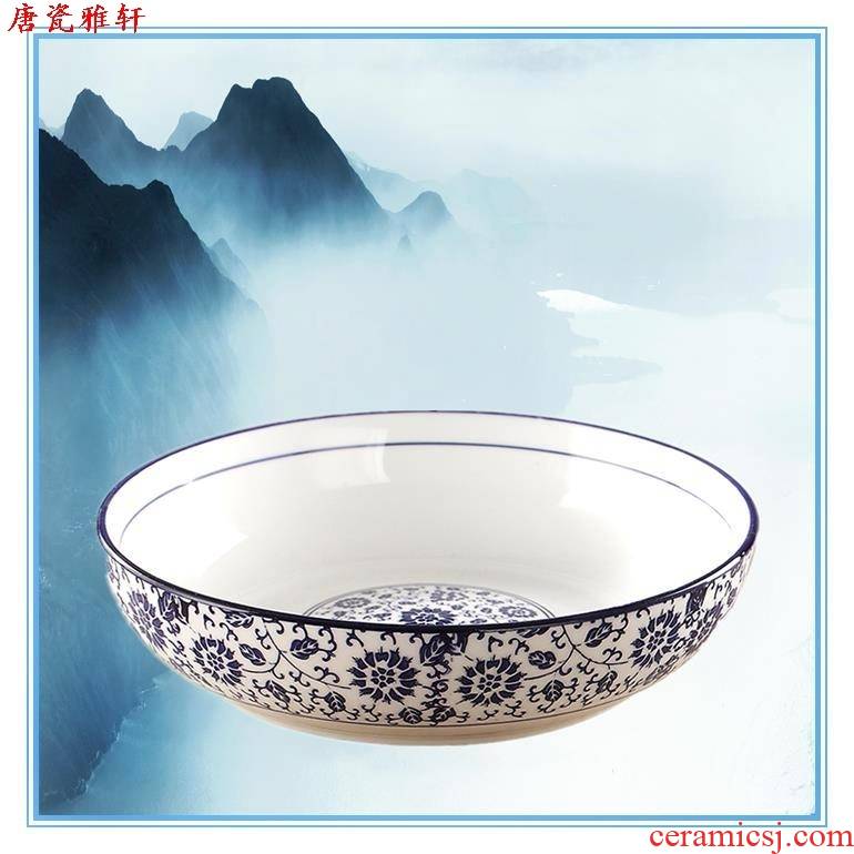Big blue and white soup bathtub cubicle ceramic household large bowl of noodles bowl tableware of ltd. fish pickled fish bowl