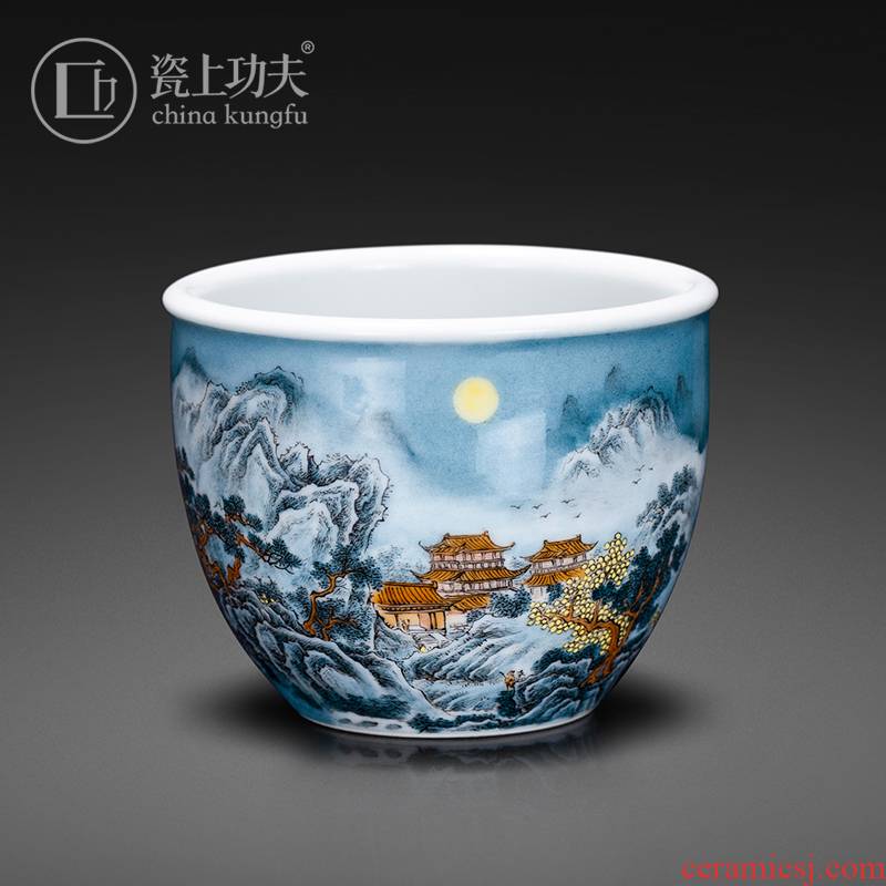 Jingdezhen porcelain pure manual hand - made master cup on a castle in the kung fu color ink sample tea cup ceramic kung fu tea cup