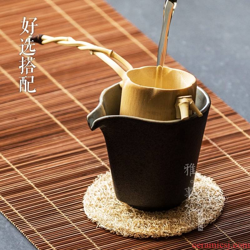 Qiao mu YWT thickening heat - resistant ceramic fair keller of black hand and cup small coarse pottery Japanese tea ware kung fu