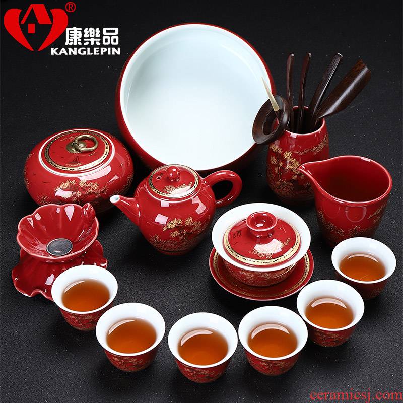 Recreational product kung fu tea set household Jin Liu silver lid to use ceramic cups office gift box custom package