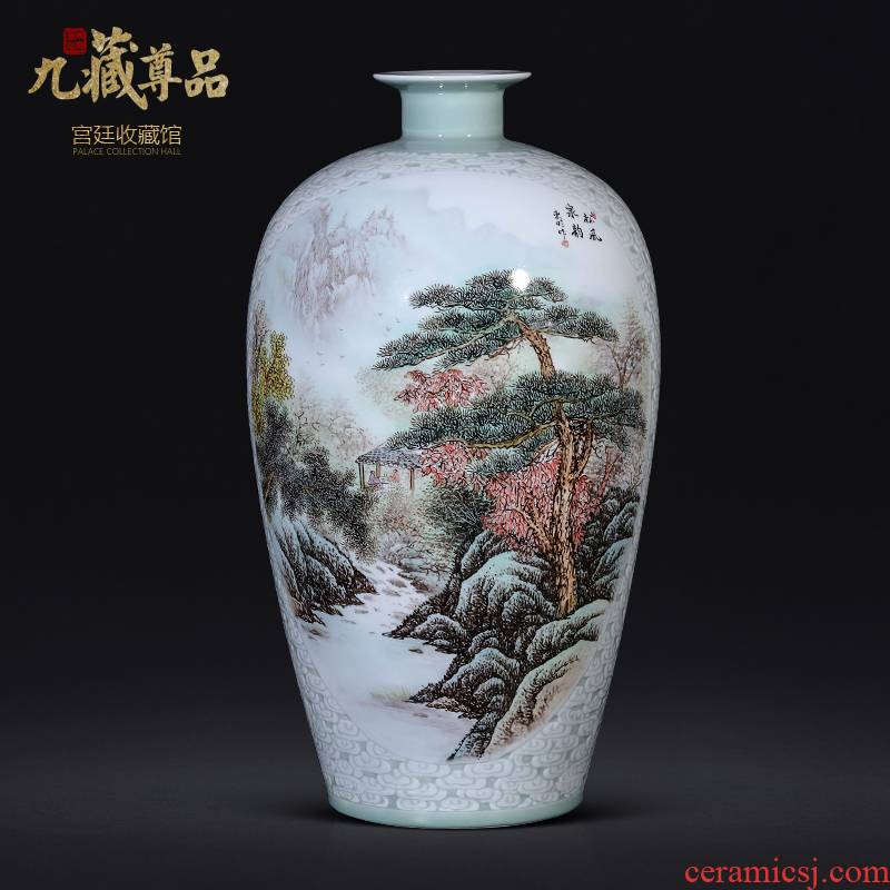 Jingdezhen ceramic new Chinese style pastel landscape carving vase dong - Ming li hand - made the sitting room porch TV ark, furnishing articles