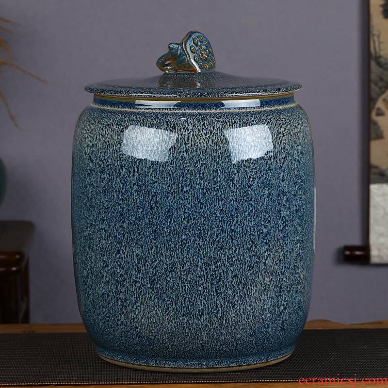 Jingdezhen ceramic barrel with cover tank 20 jins 30 jins home ricer box sealed bucket tea water storage tank meter box