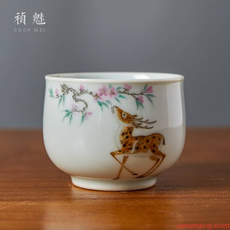 Shot incarnate the jingdezhen ceramic hand - made sika deer noggin kung fu tea set personal sample tea cup master cup single CPU