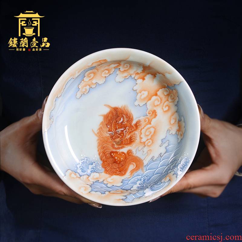 Jane hall alum spill red the mythical wild animal pot bearing cup jingdezhen ceramic hand - made decorative sit completely dish to admire the tray of tea, furnishing articles