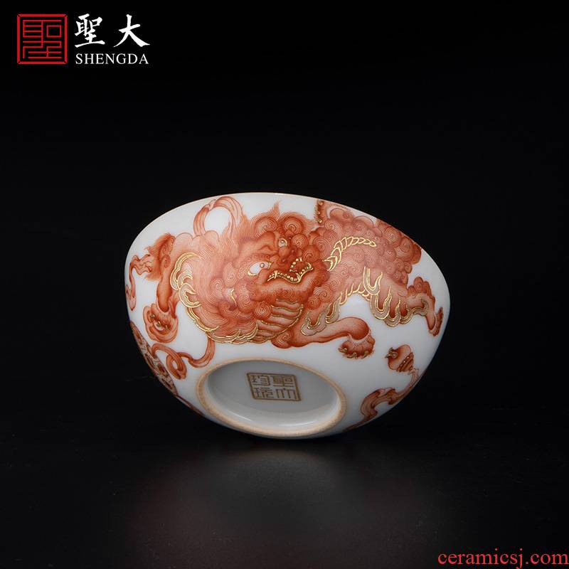 Holy big ceramic alum tea red lion ball grain heap gold cross wall, master all hand hand - made jingdezhen single lamp