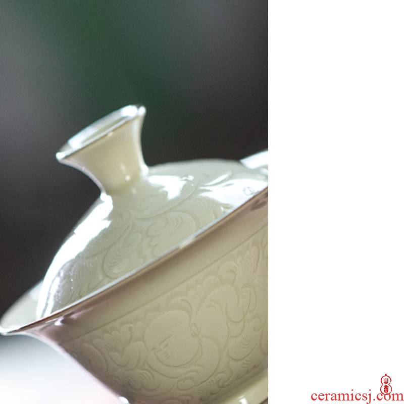 Jingdezhen up lying foot tureen series tureen kung fu tea set three cups to tureen bowl with cover