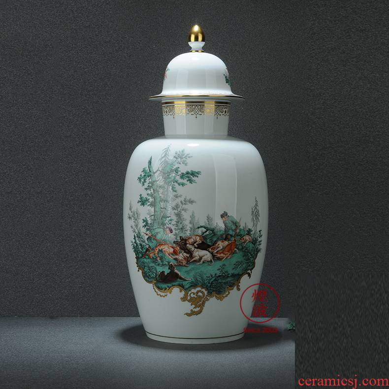 German mason MEISSEN mason meisen porcelain & other; Hunting scene painting & throughout; The vase general tank